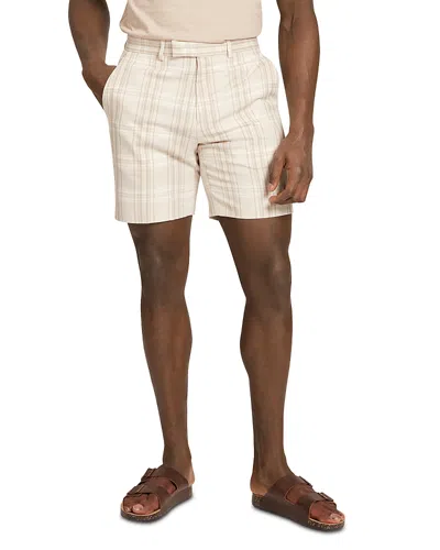 Ted Baker Arrigos Checked Cotton & Linen Straight Leg 7.5 Shorts In Brown