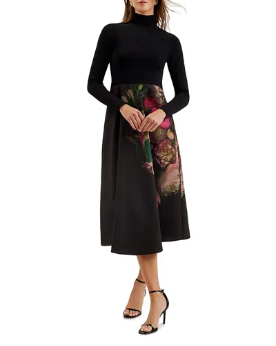 Ted Baker Asnes Floral Mixed Media Dress In Black