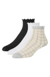 Ted Baker Assorted 3-pack Ruffle Trim Crew Socks In Medium Grey