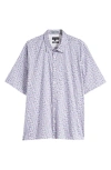 Ted Baker Astun Regular Fit Geometric Print Stretch Short Sleeve Button-up Shirt In Lilac