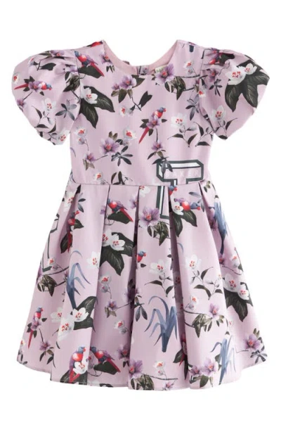 Ted Baker Baker By  Kids' Floral Puff Sleeve Cutout Dress In Purple