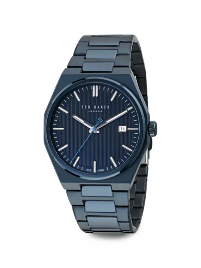Ted Baker Barteen Geometric-bezel 42mm Watch In Blue
