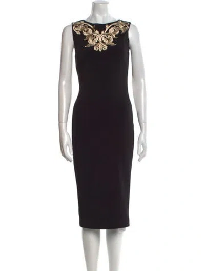 Pre-owned Ted Baker Bateau Neckline Midi Length Dress In Black