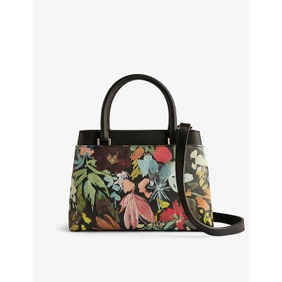 Ted Baker Womens Black Beaticn Floral-print Faux-leather Top-handle Bag