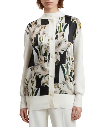 Ted Baker Belviaa Printed Woven Front Cardigan In Ivory