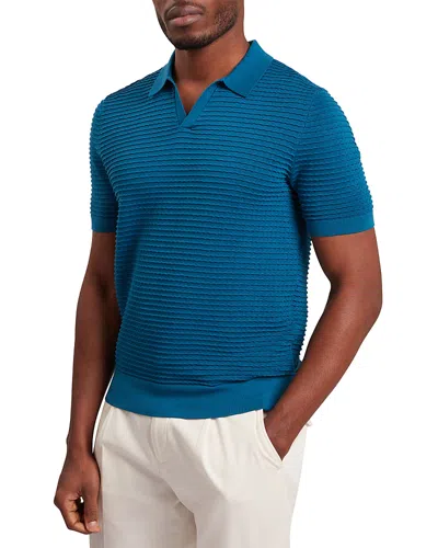 Ted Baker Bestel Short Sleeve Wavy Stitch Open Neck Polo In Blue