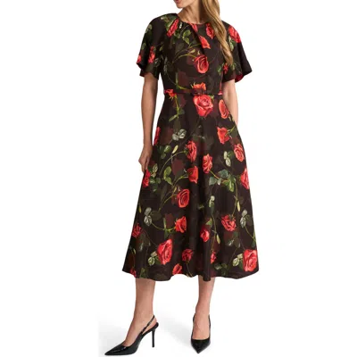 Ted Baker Bethany Floral Cape Sleeve Midi Dress In Black