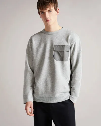 Ted Baker Birchin Sweatshirt Men's 7 Gray Marl Cotton Blend Crew Neck Jzz198 In Silver