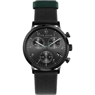 Ted Baker Black Case Leather Strap Watch, 40mm