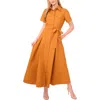 Ted Baker Box Pleat Tie Belt Cotton Maxi Shirtdress In Orange
