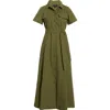 Ted Baker Box Pleat Tie Belt Cotton Maxi Shirtdress In Green