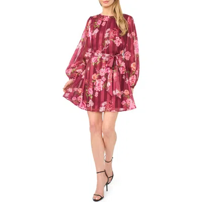 Ted Baker Briana Floral Stripe Long Sleeve Minidress In Pink