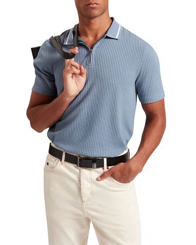 Ted Baker Bronize Rib Texture Zip Polo In Blue