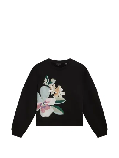 Ted Baker Brookla Printed Embroidered Sweatshirt In Black