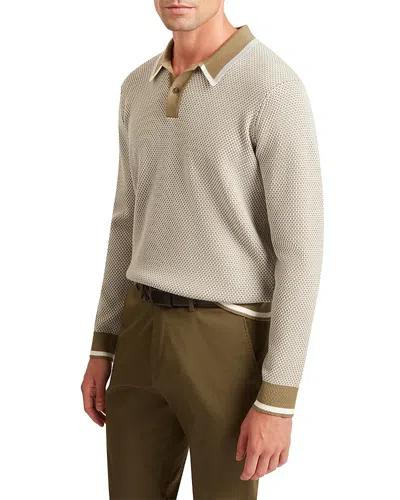 Ted Baker Buckler Long Sleeve Waffle Stitch Polo In Olive