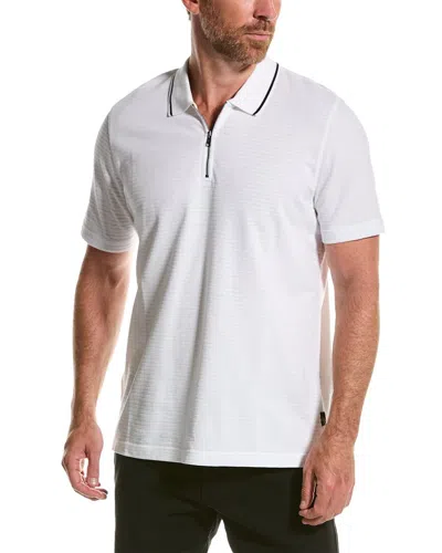 Ted Baker Buer Textured Zip Polo Shirt In White