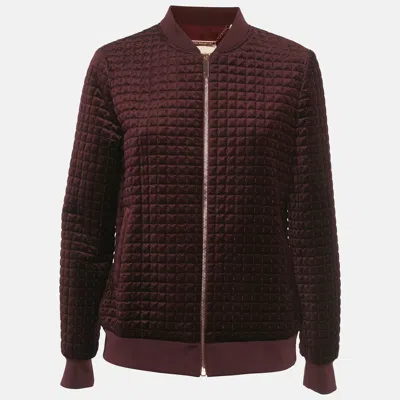 Ted Baker Burgundy Velvet Quilted Prindil Bomber Jacket In White