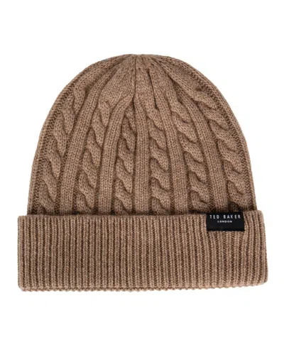 Ted Baker Cable-knit Wool/cashmere-blend Beanie In Brown