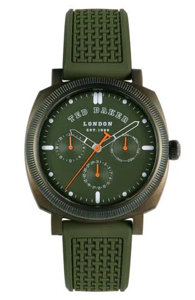 Ted Baker Caine Silicone Strap Multifunction Watch, 44mm In Green