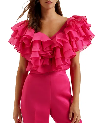 Ted Baker Calonda Oversized Ruffle Top In Fuchsia
