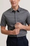 Ted Baker Cambay Geometric Leaf Print Short Sleeve Shirt In Multi
