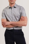 Ted Baker Cambay Geometric Leaf Print Short Sleeve Shirt In Gray