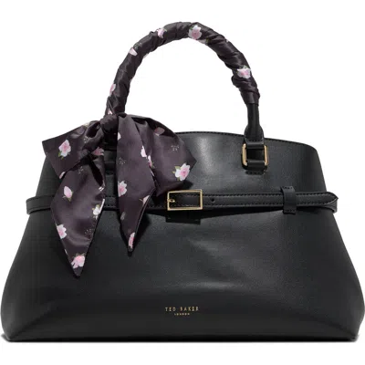 Ted Baker Cameron Scarf Wrapped Handheld Bag In Black Synthetic Smooth
