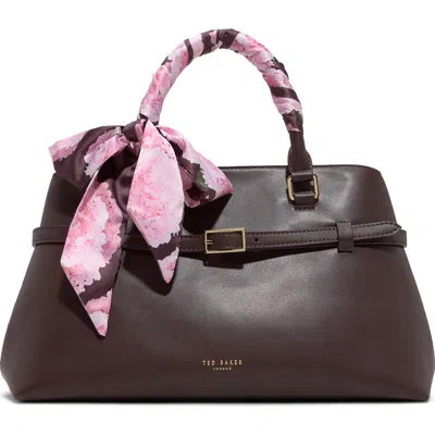 Ted Baker Cameron Scarf Wrapped Handheld Bag In Espresso Synthetic Smooth