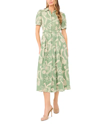 Ted Baker Camile Embroidered Tie Waist Midi Shirtdress In Green