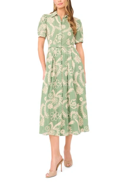 Ted Baker Camile Embroidered Tie Waist Midi Shirtdress In Green