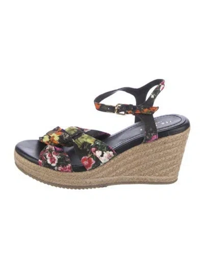 Pre-owned Ted Baker Canvas Floral Print Espadrilles In Black