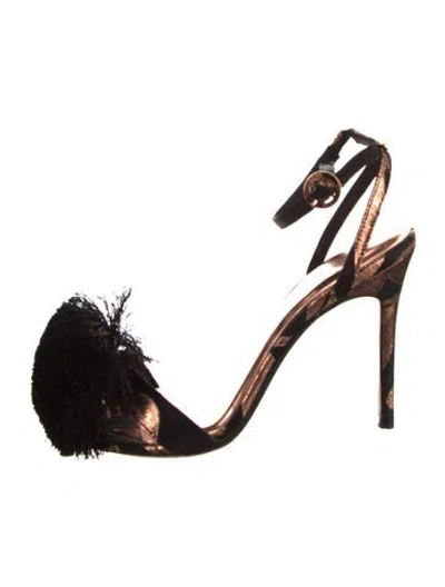 Pre-owned Ted Baker Canvas Pom-pom Embellishments T-strap Sandals In Black