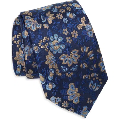 Ted Baker Carlton Floral Silk Blend Tie In Navy