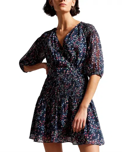 Ted Baker Casidee Heart Print Puff Sleeve Chiffon Mini Dress In Multi In Metallic