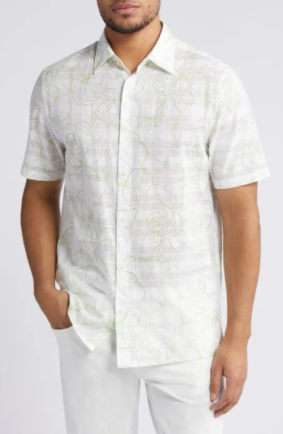 Ted Baker Cavu Floral Short Sleeve Cotton Button-up Shirt In White
