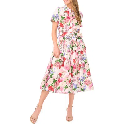 Ted Baker Charlie Floral Linen Midi Shirtdress In Pink