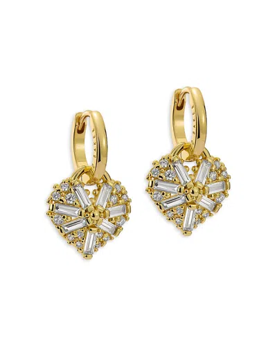 Ted Baker Cherise Crystal Cluster Heart Huggie Hoop Drop Earrings In Gold Tone