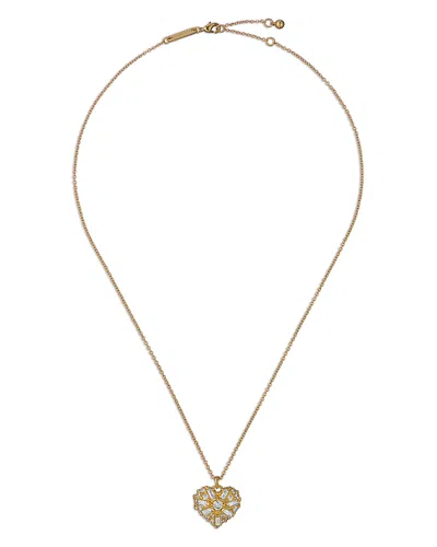 Ted Baker Cherish Crystal Cluster Heart Locket Pendant Necklace, 18.9 In Gold Tone