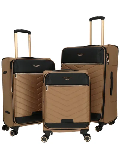 Ted Baker Chevron 3pc Expandable Luggage Set In Brown