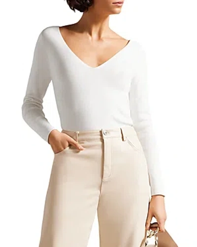 Ted Baker Cileste V Neck Knit Top In Ivory
