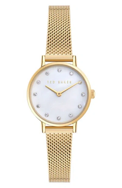 Ted Baker Classic Chic Mother-of-pearl Mesh Bracelet, 28mm In Goldone
