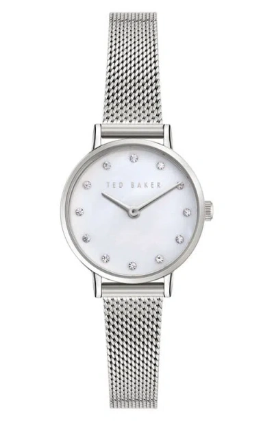 Ted Baker Classic Chic Mother-of-pearl Mesh Bracelet, 28mm In Stainless Steel