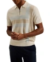 Ted Baker Color Block Short Sleeve Zipper Polo Sweater In Taupe