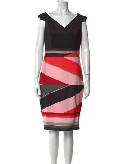 Pre-owned Ted Baker Colorblock Pattern Knee-length Dress In Metallic/pink/red