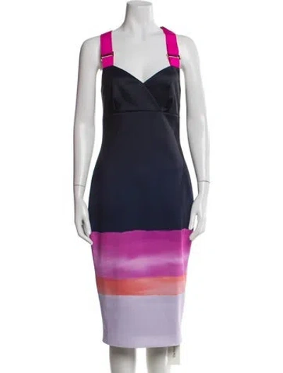 Pre-owned Ted Baker Colorblock Pattern Midi Length Dress In Blue