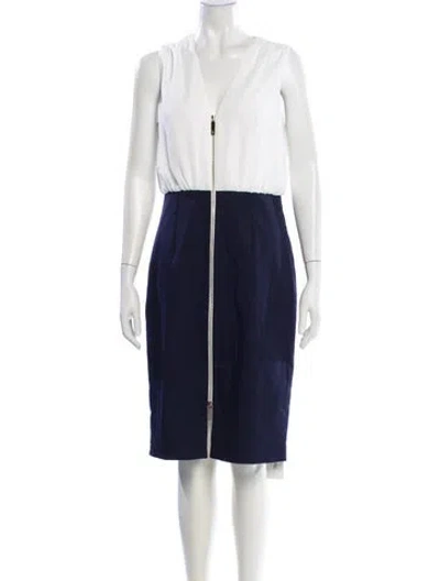 Pre-owned Ted Baker Colorblock Pattern Midi Length Dress W/ Tags In Blue