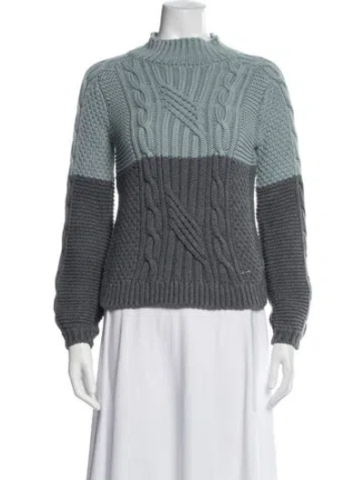 Pre-owned Ted Baker Colorblock Pattern Mock Neck Sweater In Blue