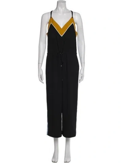 Pre-owned Ted Baker Colorblock Pattern V-neck Jumpsuit In Black
