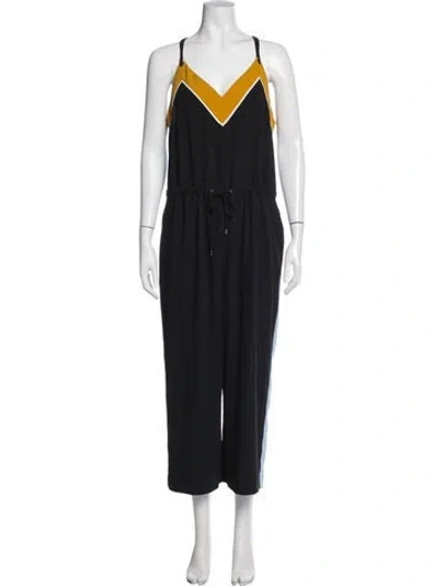 Pre-owned Ted Baker Colorblock Pattern V-neck Jumpsuit In Black