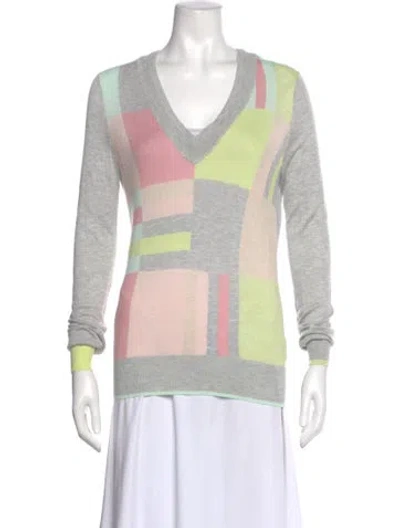 Pre-owned Ted Baker Colorblock Pattern V-neck Sweater In White